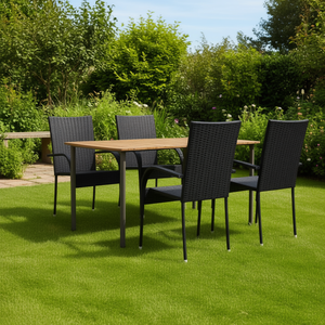 Set da Pranzo da Giardino in Legno Naturale Nero per 4 Persone, Resistente alle Intemperie, Tavolo in Teak con Telaio in Acciaio, Design Contemporaneo - Product Image 2