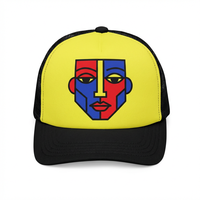 Casquette de camionneur PopArt personnalisée à 6 panneaux avec impression sur toile, broderie 3D en relief, maille et velours bicolore pour l'extérieur