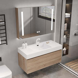 Solid wood color smart bathroom cabinet storage <b>mirror</b> cabinet <b>white</b> countertop washbasin hanging cabinet body - Product Image 1