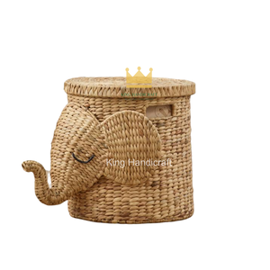 Panier de rangement multifonction en osier tressé écologique avec couvercle, forme d'éléphant pour chambre d'enfant, organisateur de jouets - Product Image 3