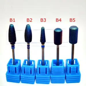 Brocas de Metal de carburo de tungsteno para manicura, accesorios de taladro eléctrico para uñas, Nano recubrimiento, color azul, 5 tipos