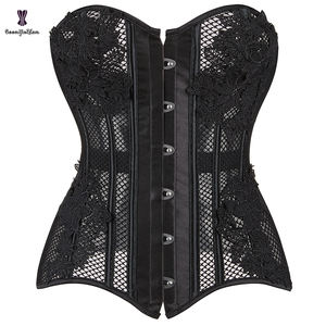 Corsé burlesco de talla grande para mujer tetona, ropa íntima con apliques, corsés y corpiños de red calados con Tanga - Product Image 4
