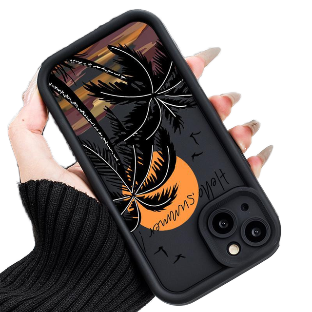 Sunset Coconut Tree Anti-Drop Phone Case for iPhone 16 Pro 16 15 14 13 12 11 Pro Max European American Style Mobile Cover