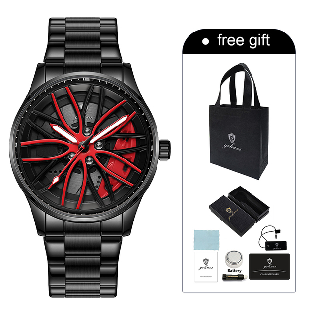 Gohuos 8901 Unique Design Quartz Men's Watch Top Brand Luxury Casual Waterproof Stainless Hollow Rotating Wheel Watches for Men