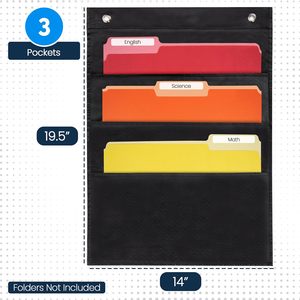 3 Pocket <b>File</b> Chart Black 14x19.5 Wall Hanging <b>Organizer</b> for Office School Use - Product Image 2