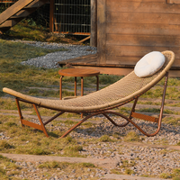 Chaise longue Meiqi Moon en rotin pour l'extérieur, chaise longue moderne résistante aux UV, coussins durables inclus, portable, pour hôtel et jardin