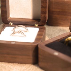 55MM Square Engagement Ring <b>Box</b> Concave Convex Design Black Walnut Wood Wedding Diamond Ring Jewelry Gift Packaging Storage for - Product Image 4