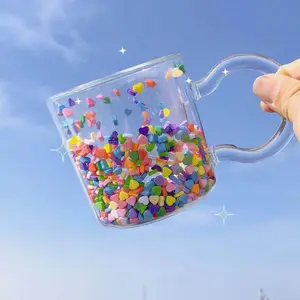 Top Seller 2022 Creative Color Star Double Wall Glass Cup With Handle