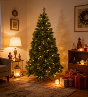 Sapin de Noël artificiel de 2,3 m pré-éclairé blanc chaud avec 500-1000 lumières LED, aiguilles de pin réalistes et denses, résistant aux intempéries