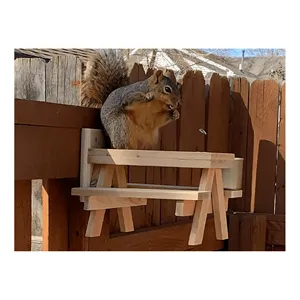 OutdoorWooden Natural Nut Guard Water Dish Picnic Table Feeder Large Squirrel Feeder For Squirrels and Chipmunks