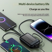 Batterie solaire portable 20000mAh avec câbles intégrés et lampe torche LED, charge rapide, batterie externe pour les voyages en plein air