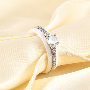 White And Black <b>Ceramic</b> <b>Ring</b> 6Mm Prong Setting Zircon Wedding Jewelry Unisex - Product Image 4