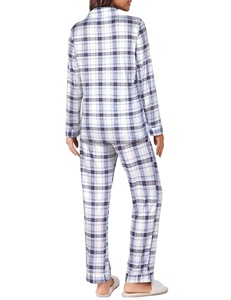 <span class=keywords><strong>Pyjama</strong></span> 2 pièces pour femme, bleu clair et blanc, motif écossais classique, imprimé sur toute la surface, ensemble de nuit à revers, doux et ample, vêtements de nuit pour femmes - Product Image 2