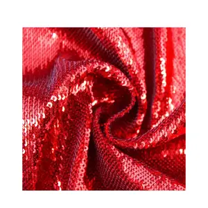 Brilliant Nobel Red Fish Scale Mermaid Sequin Fabric Knitted Clear Sequin Fabric by the Yard