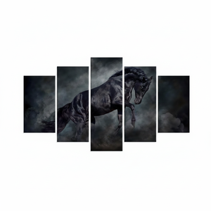 Black Stallion Canvas Art: Dramatic Equine Print for <b>Rustic</b> <b>Home</b> <b>Decor</b>,SET OF 5 MIX CANVAS - Product Image 2