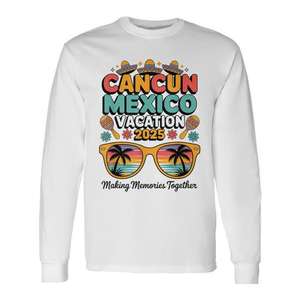 Camiseta de Manga Larga para Vacaciones en Cancún, México 2025, Ropa de Playa para Viajes en Grupo - Product Image 1