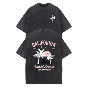 T-shirts vintage personnalisés en gros, vierges, 230 g/m², délavés à l'acide, coupe oversize, en coton épais, pour hommes - Product Image 4