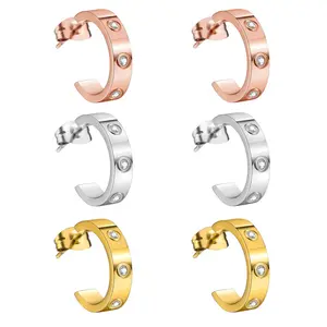 fashion gold silver stainless steel diamond clip earrings girls jewellery wholesale N2404062