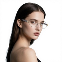 Lunettes anti-lumière bleue 3165, monture optique ovale à branches larges en fil doré, style chic original, motif géométrique