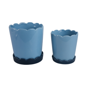 Pots de fleurs en céramique à bord festonné, design émaillé brillant, jardinières pour la décoration intérieure - Product Image 3