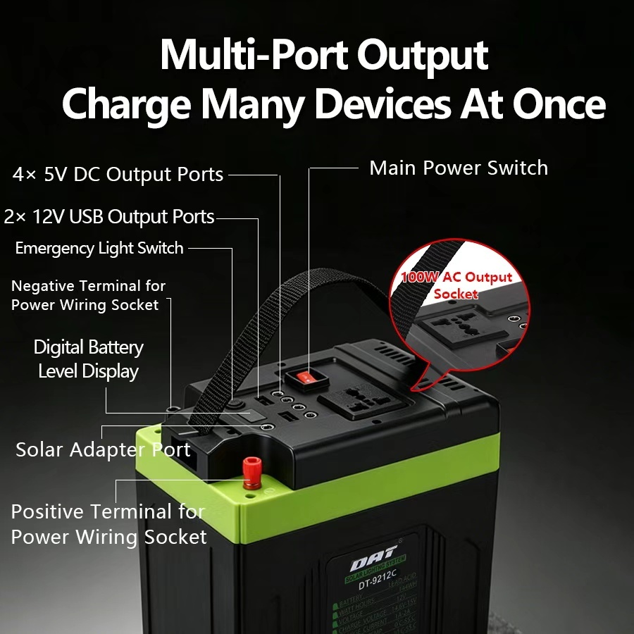 DT-9212C DAT Polycrystalline Silicon 12v12ah Solar Power Lighting System Mini Inverter 200w Outdoor Solar Generation with Light · image 4