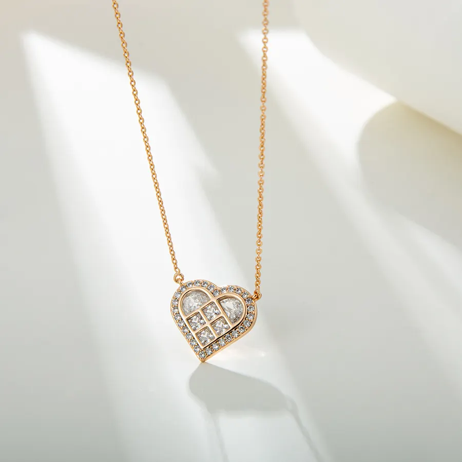Xuping set perhiasan wanita liontin hati 18K, set kalung perhiasan emas desain canggih berlian
