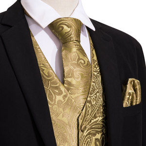 Fête <span class=keywords><strong>de</strong></span> mariage or Paisley solide Floral <span class=keywords><strong>gilet</strong></span> gilets poche carré cravate <span class=keywords><strong>costume</strong></span> ensemble hommes <span class=keywords><strong>gilet</strong></span> - Product Image 5