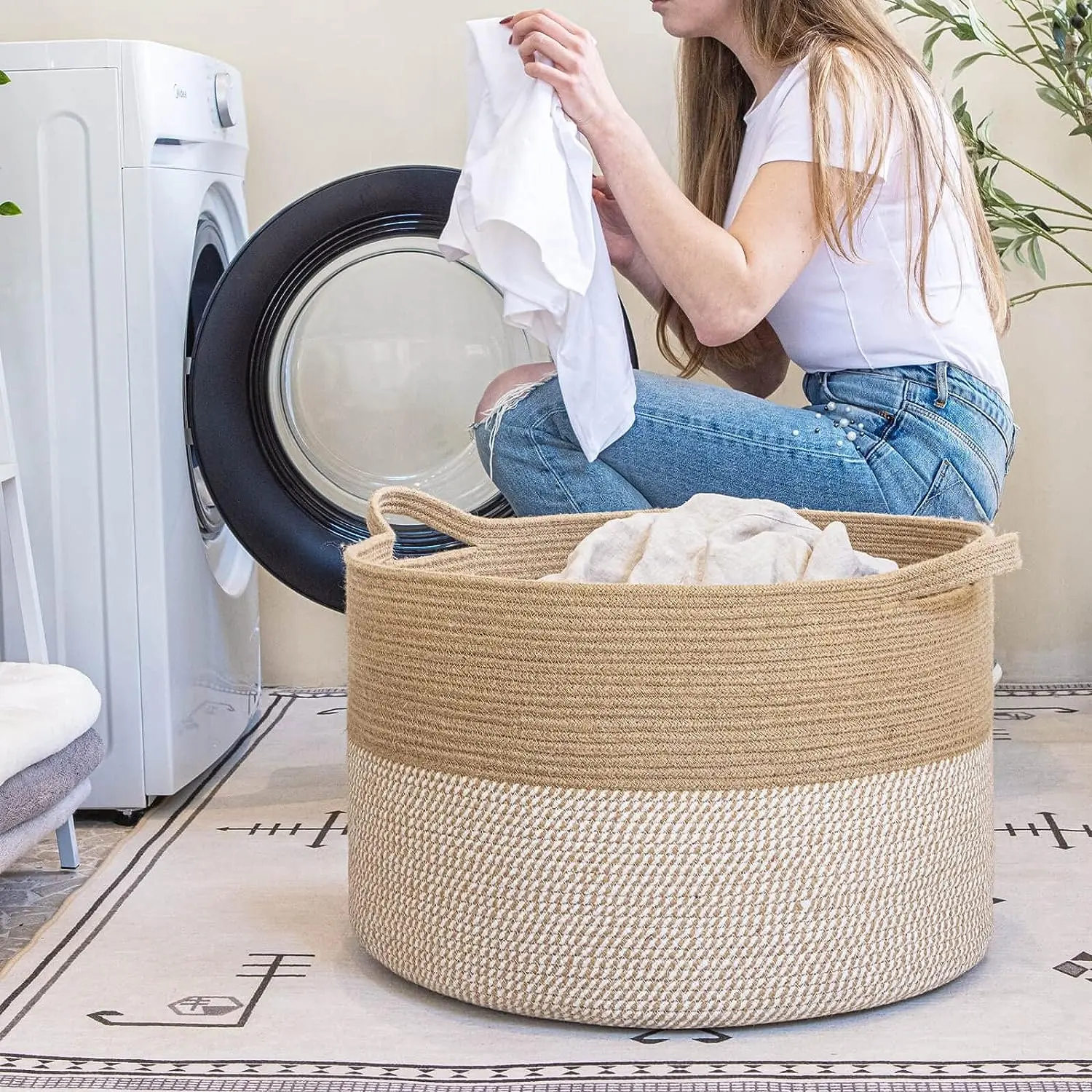 Large Blankets Wicker Basket Big Laundry Baskets Woven Basket with Handle for Clothes Pillows Towel Shoe