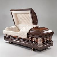 Cercueil demi-couchette de luxe en acier brun foncé avec intérieur beige matelassé diamant - Cercueil métallique pour inhumation d'adultes (vente en gros)