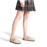 Chaussures Mules Birkenstocks Femme Personnalisées en Cuir Véritable et Daim à Fourrure Brodée, Semelle en Liège et Soutien de Voûte Plantaire en EVA, Vente en Gros