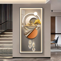 Peinture murale décorative en porcelaine de cristal avec lumière LED géométrique abstraite de luxe, art mural de luxe, peinture encadrée pour la décoration de la maison