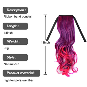 18 "<span class=keywords><strong>Pelo</strong></span> sintético ondulado Tie up Ponytails Hairpiece Extensiones Clip en Pony Tails Rainbow Ombre Curly Ponytail para niños - Product Image 2