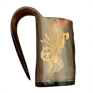 Handcrafted Buffalo Horn Beer <b>Mug</b> with <b>Gold</b> Deer Design Large Capacity Eco-Friendly Vintage Home Bar Decor - Product Image 5