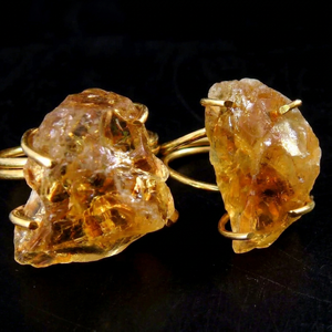 Natural <b>Citrine</b> Rough Crystal Wire Wrapped Gold Plated Copper Engagement <b>Ring</b> Loose Raw Stone Daily Fashionable Jewelry - Product Image 1