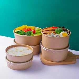 Caja de embalaje desechable con impresión personalizada para alimentos, ensaladeras, cuencos de papel Kraft