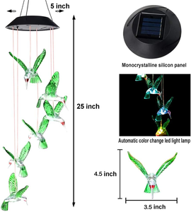 Carillon solaire à LED en forme de colibri, changeant de couleur, étanche, six carillons à vent en forme de colibri pour la décoration de la maison, des fêtes, du jardin, cadeau - Product Image 6