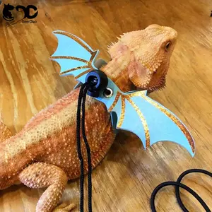 GeerDuo-Conjunto de arnés y correa para caminar, 3 tamaños, diseño de ala de murciélago, dragón, lagarto, Reptiles, hecho a mano