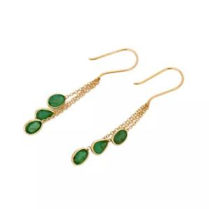 Natural <b>Emerald</b> <b>Earrings</b> | 6x4mm Oval Pear Shape 4.26 Carat | 6 Pcs | 14K Yellow <b>Gold</b> | Claw Setting | 2.50g Luxury Gemstone - Product Image 2