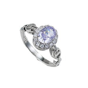 Sette. Un anello S925 <span class=keywords><strong>gioielli</strong></span> moda taglio ovale viola zirconi rodiato anelli per matrimonio - Product Image 2