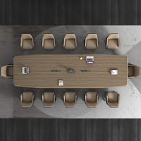 Table de conférence moderne en placage de noyer écologique 3,2-5M, bureau de direction avec rail coulissant pour prises électriques, base en résine, grande taille