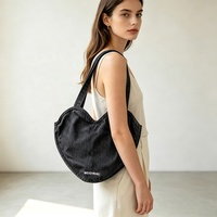 Fabrieksdirect Vintage Schoudertas Trendy Y2K Love Jeans Handtas Aanpasbare Premium Donker Indigo Denim Hart Tote Bag