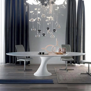 Tavolo da Pranzo in Marmo Ovale Moderno Semplice Lusso Leggero Artistico di Alta Gamma Lastra di Pietra Naturale Personalizzabile Arredamento per la Casa - Product Image 2