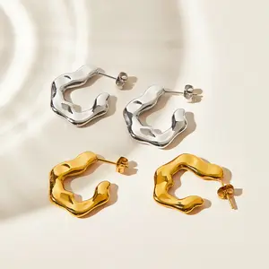 KL OEM Gold Plated Hook C Shape Earring Water Proof Stainless Steel Non Tarnish Flat Back Stainless Steel Drop Ear Earrings