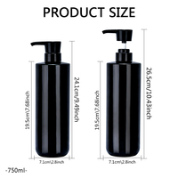 Flacon pompe de luxe noir brillant en plastique PET 750 ml pour gel douche, lotion corporelle, shampoing et après-shampoing