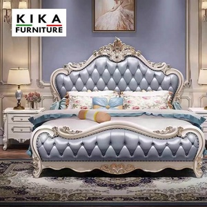 Luxury <strong>Antique</strong> European French Bedroom Furniture Set Ivory White <strong>Frame</strong> Carved Royal Leather <strong>Bed</strong> for Hotel Courtyard Room - Product Image 6