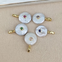 Breloques en perles baroques naturelles au design simple, plaquées or 18 carats, pendentifs ronds en perles blanches avec zircone cubique pour la fabrication de colliers et bijoux