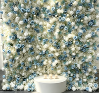 Mur de fleurs en tissu 5D avec étoiles bleues et blanches pour arrangement de mariage