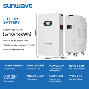Sunwave 20Kwh400ah 51.2V 48v <b>Battery</b> Wall-<b>Mounted</b> Home <b>Battery</b> Storage Ip54 off Grid Solar System - Product Image 2