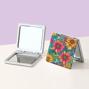 Specchio Pieghevole per Trucco con Fiori Colorati, Cornice in Acciaio Inossidabile, Specchietto Tascabile Quadrato da Viaggio - Product Image 3