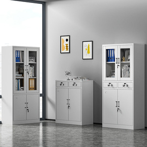 Middle Table Metal <b>Filing</b> <b>Cabinet</b> 4 Layers With Glass Doors Lock Office Storage <b>Cabinet</b> - Product Image 1